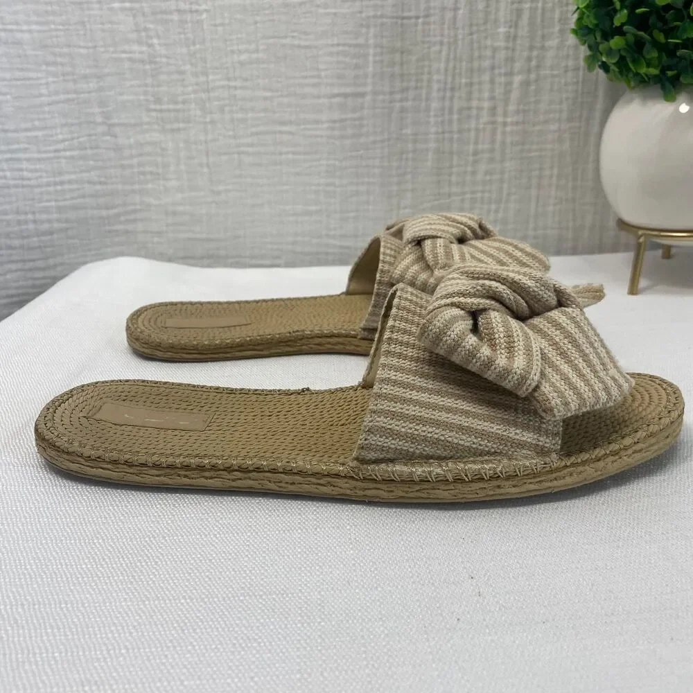 Aldo Espadrilles Slide Flat Sandals Women's Sz US 10 Beige Striped Boho Travel